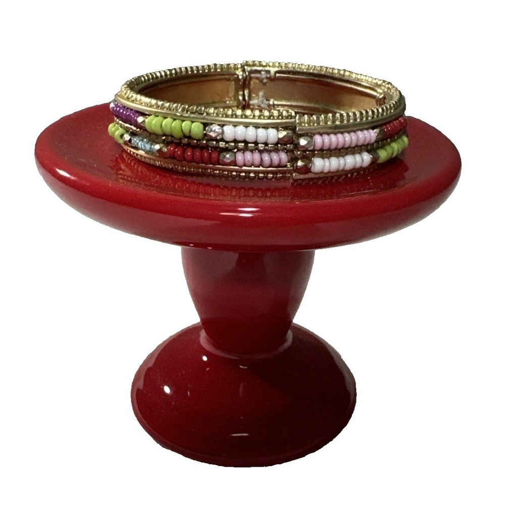Chicos Bracelet Goldtone Multicolor Beaded Stackable Stretch Boho Ethnic Summer